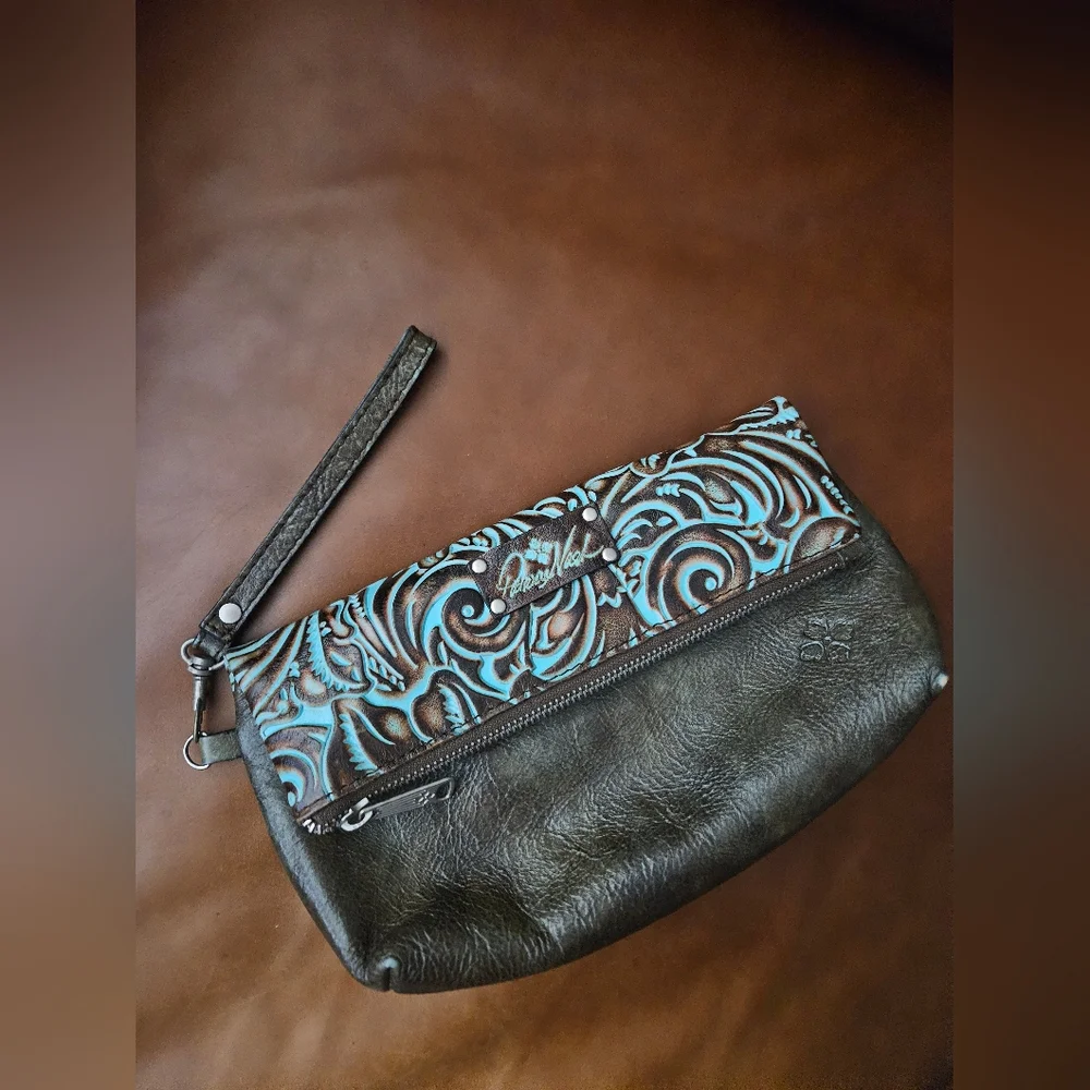 Patricia Nash - Tooled Turquoise Leather Clutch Excellent